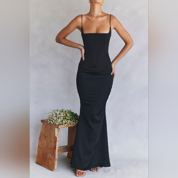 House Of CB Olivette black satin corset maxi dress XL - Picture 3 of 9